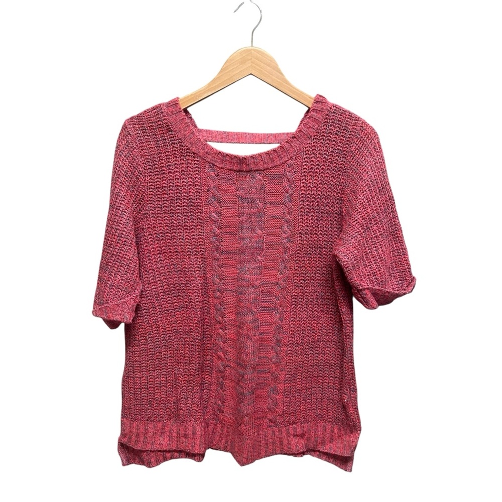 Liv Variegated Pink Cable Knit Short Sleeve Sweater Top Size XL
